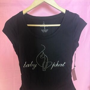 Baby Phat Black Short Sleeve Tee, Ruched Sides, Size M